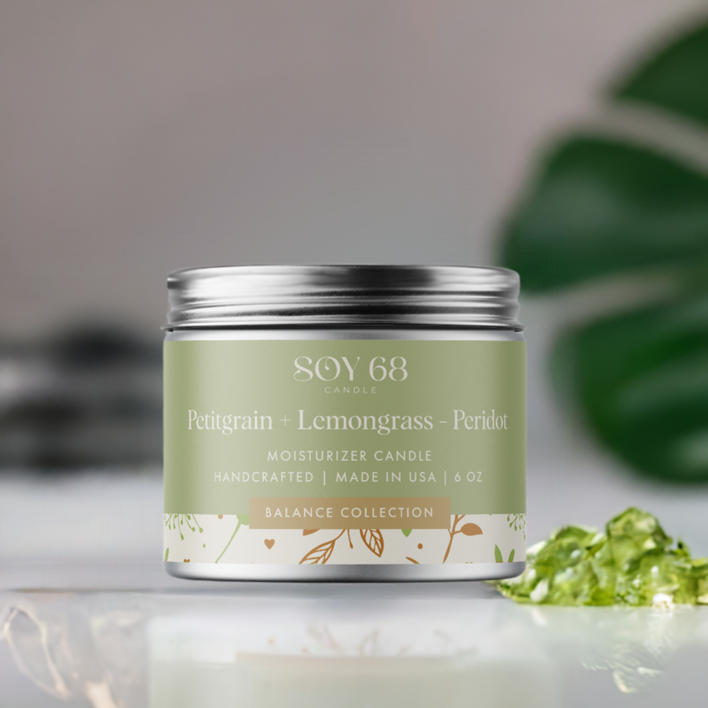 Moisturizer Candle: 6 oz (Balance Collection) - Petitgrain + Lemongrass -  Peridot / 1